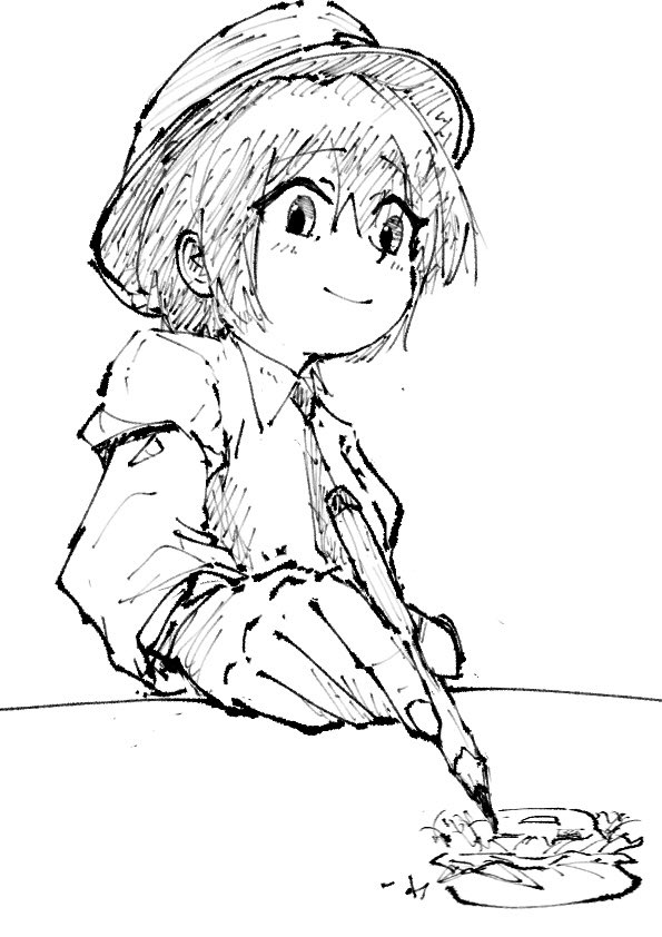 东方Project、玛艾露贝莉·赫恩、宇佐见莲子 2名女孩 蝴蝶结 有领衬衫 绘画中 灰度