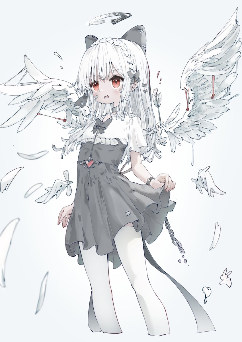 原创 1名女孩 黑色裙子 蝴蝶结 辫子 锁链