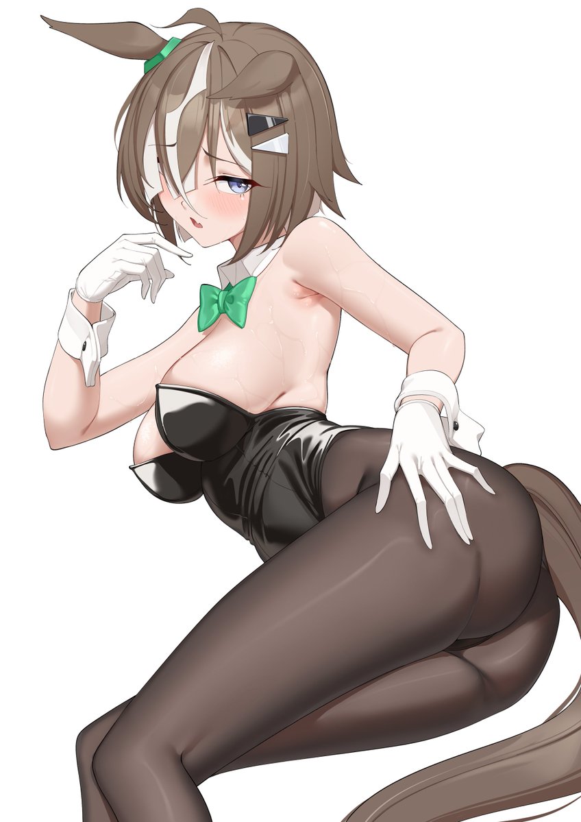 赛马娘、统领 (赛马娘) 1名女孩 兽耳 黑色紧身连体衣 黑色连裤袜 蓝眼
