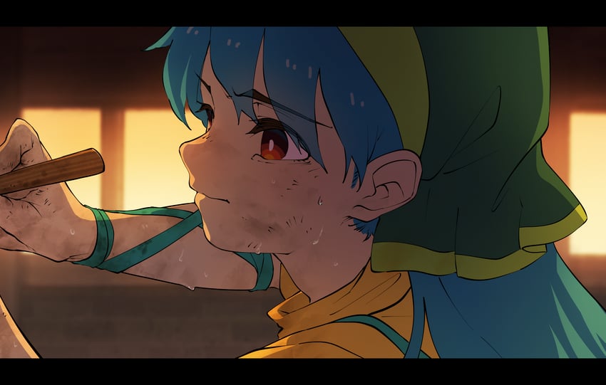 东方Project、埴安神袿姬 1名女孩 臂部丝带 蓝发 闭嘴 漫画