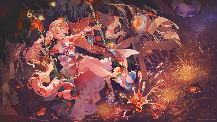 原创 1名女孩 露肩 赤脚 潜水镜 连衣裙