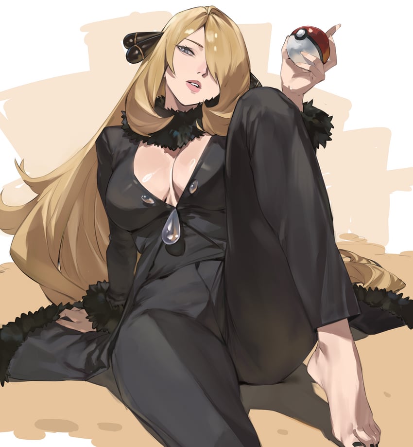 宝可梦、宝可梦 钻石/珍珠/白金、竹兰 (宝可梦) 1名女孩 手臂支撑 赤脚 黑色大衣 黑色指甲