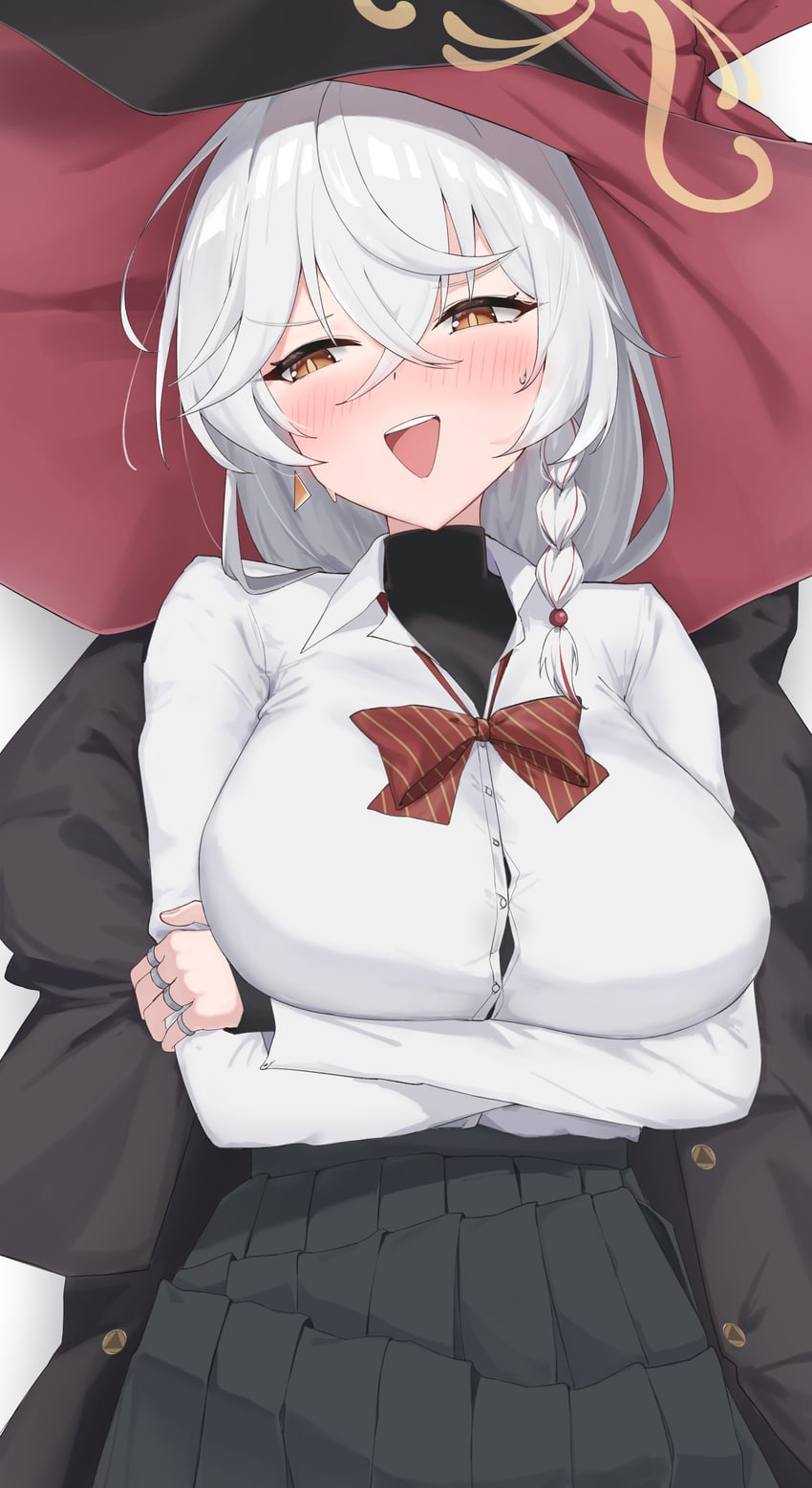 蔚蓝档案、绘里 (蔚蓝档案) 黑衬衫 蝴蝶结 蝶形领结 辫子 乳房