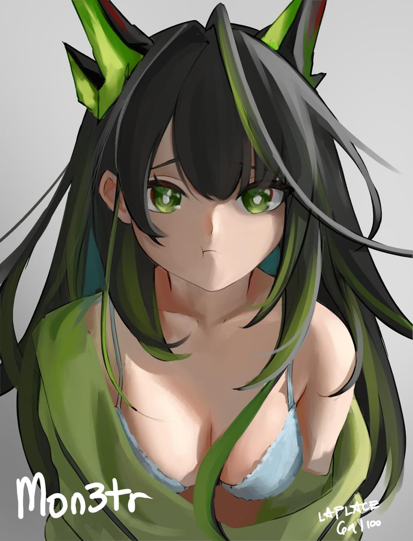 明日方舟、Mon3tr (明日方舟) 1名女孩 :t 兽耳 黑发 胸罩