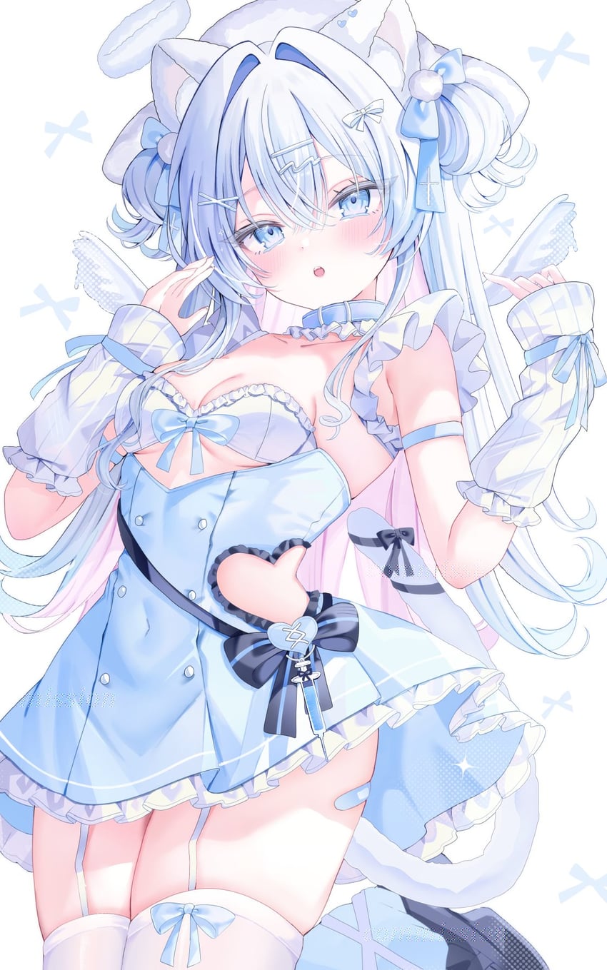 原创 1名女孩 惊讶 兽耳毛 兽耳 黑色蝴蝶结