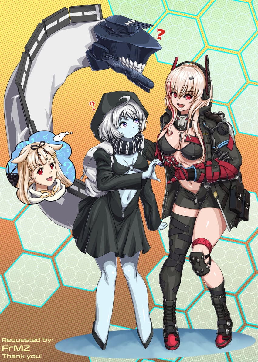 少女前线、少女前线2：追放、舰队Collection 3人女子 :D 手放在背后 背包 包
