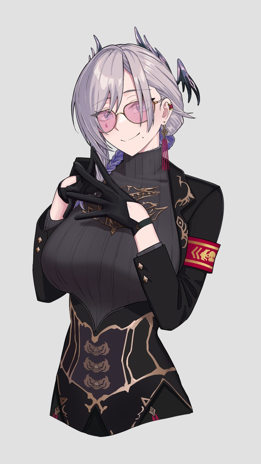 个人势虚拟主播、ぽち丸 (VTuber) 1名女孩 臂章 黑色手套 黑色夹克 黑色翅膀