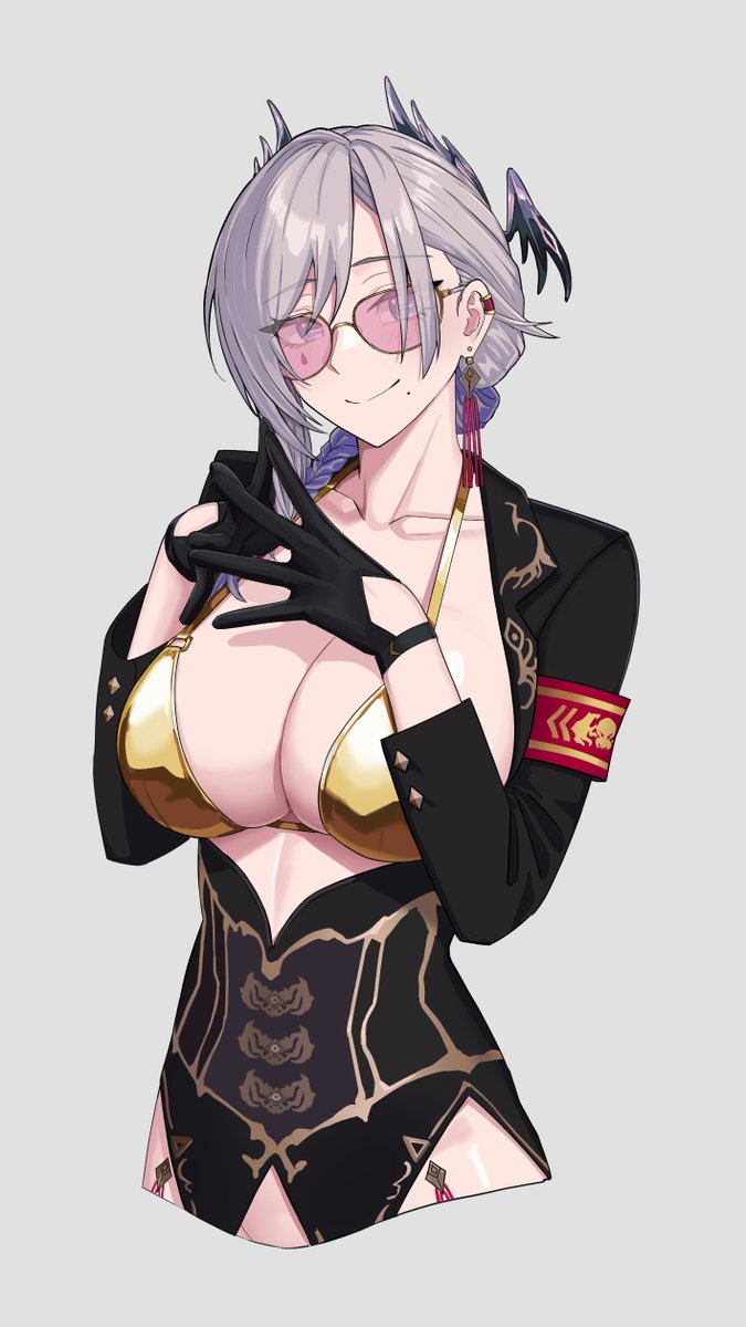 个人势虚拟主播、ぽち丸 (VTuber) 1名女孩 臂章 比基尼 黑色手套 黑色夹克
