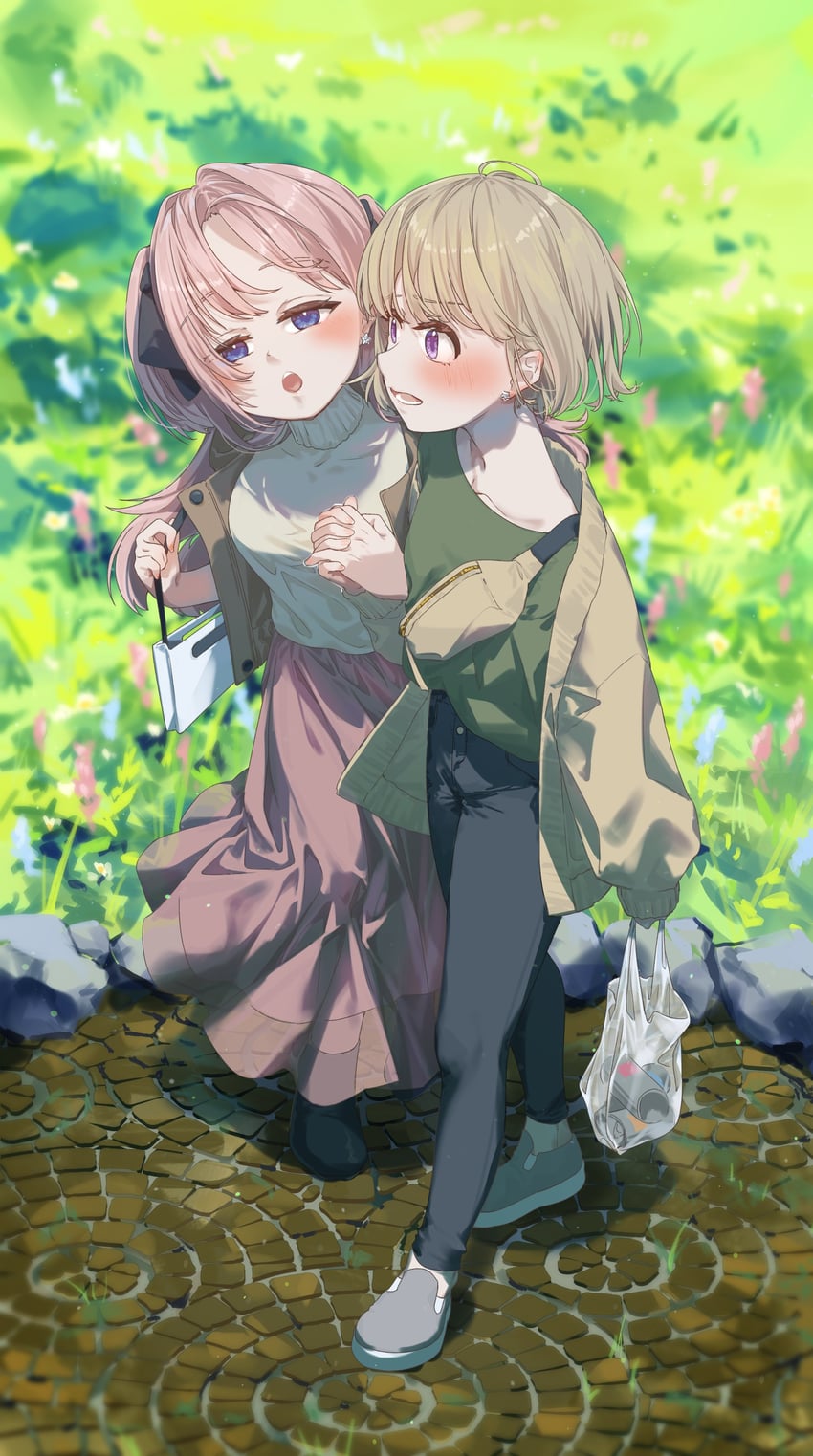 神稻牡丹：醉态如百合之花、上伊那牡丹、砺波伊吹 2名女孩 包 啤酒罐 黑裤子 黑鞋