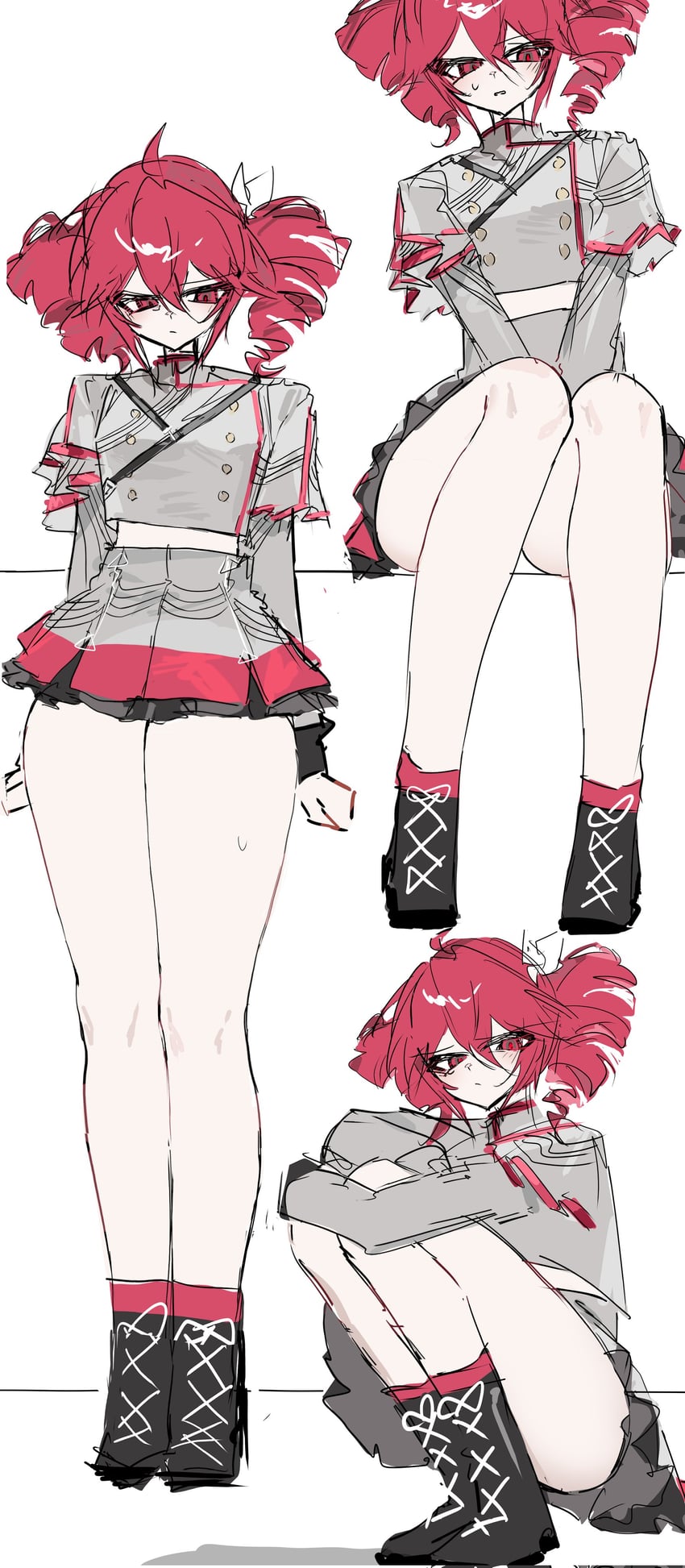 Synthesizer V、UTAU、重音Teto 1名女孩 黑色靴子 靴子 钻头发 脚部不在画面内