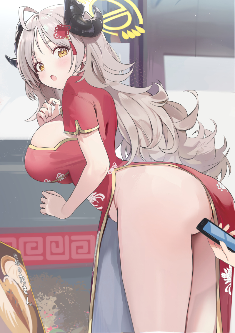 二次元插画 1名女孩 屁股 乳房 旗袍 中国风服饰