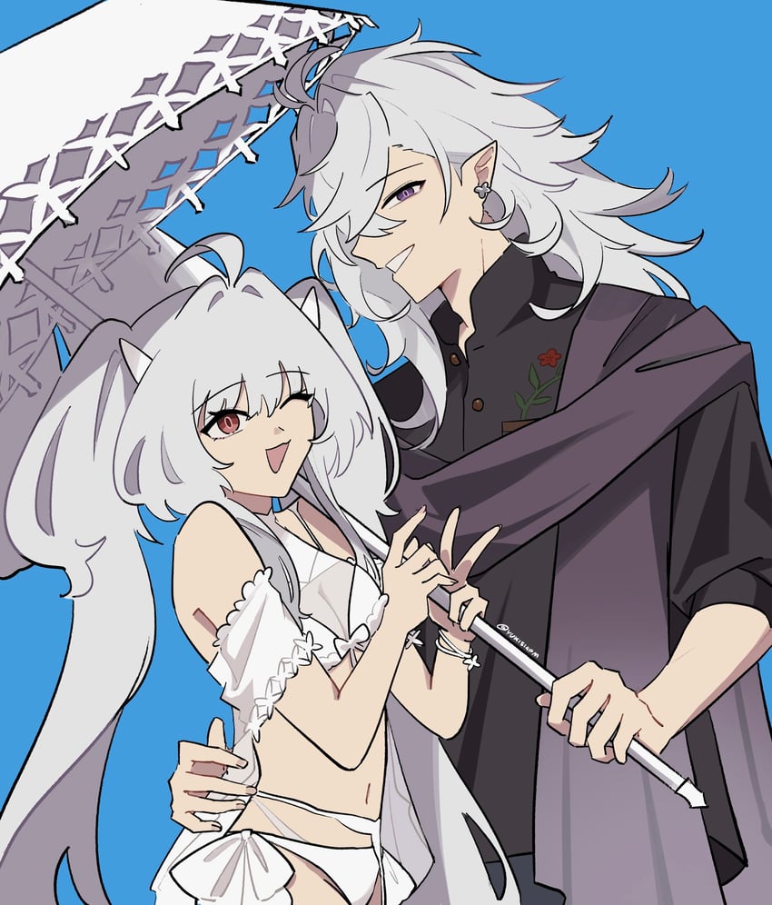 Fate/Grand Order、Fate系列、亚法隆小姐 1名男孩 1名女孩 呆毛 黑色围巾 乳房