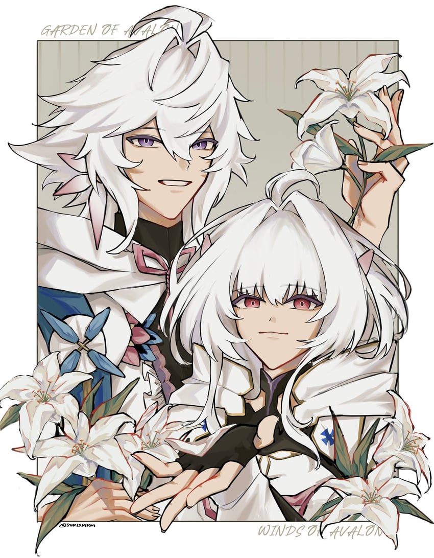 Fate/Grand Order、Fate系列、梅林 (Fate) 1名男孩 1名女孩 呆毛 露指手套 花