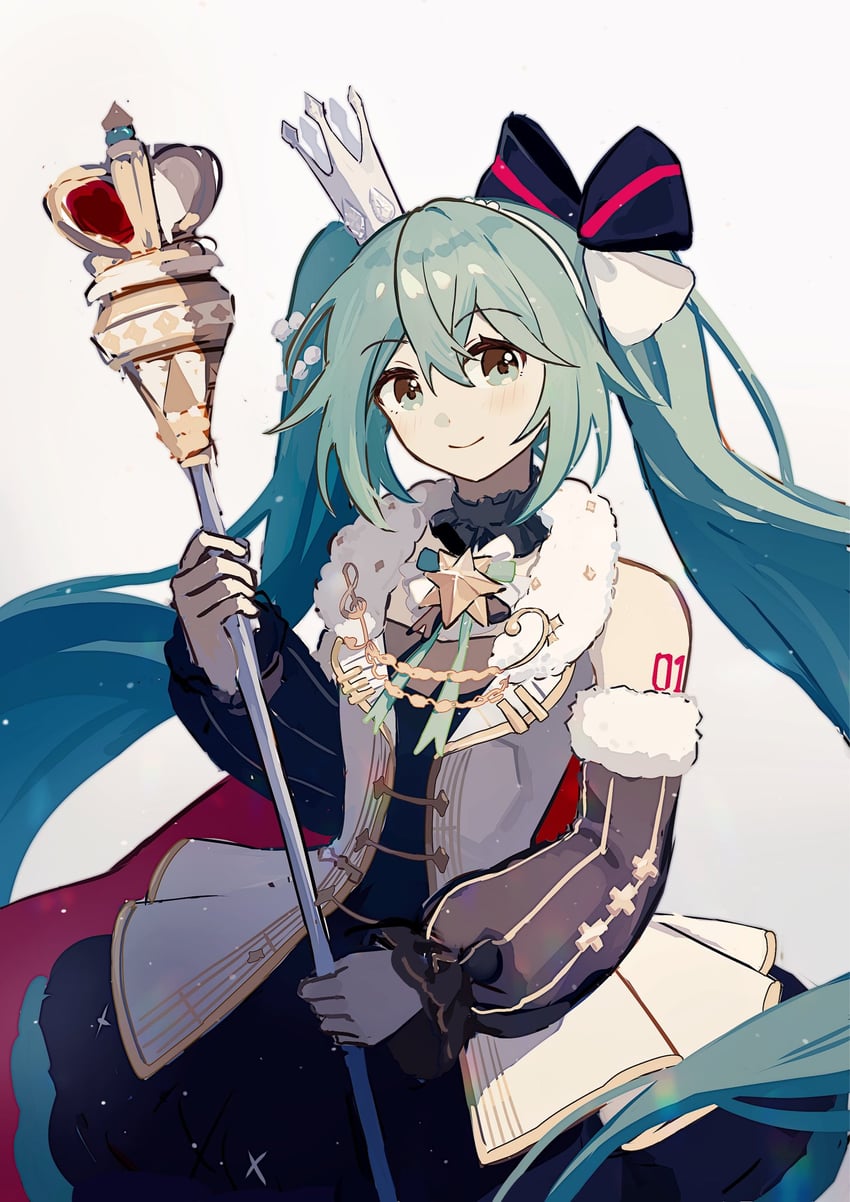 VOCALOID、初音未来 1名女孩 水色瞳 水色发 蝴蝶结 皇冠