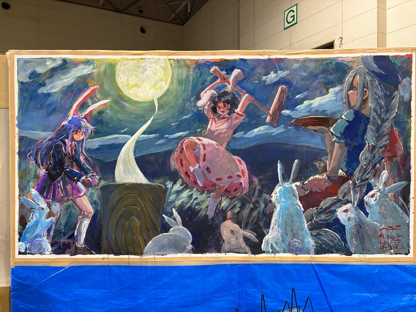 东方Project、因幡帝、铃仙·优昙华院·因幡 3人女子 黑色夹克 西装外套 蓝色连衣裙 蓝帽子