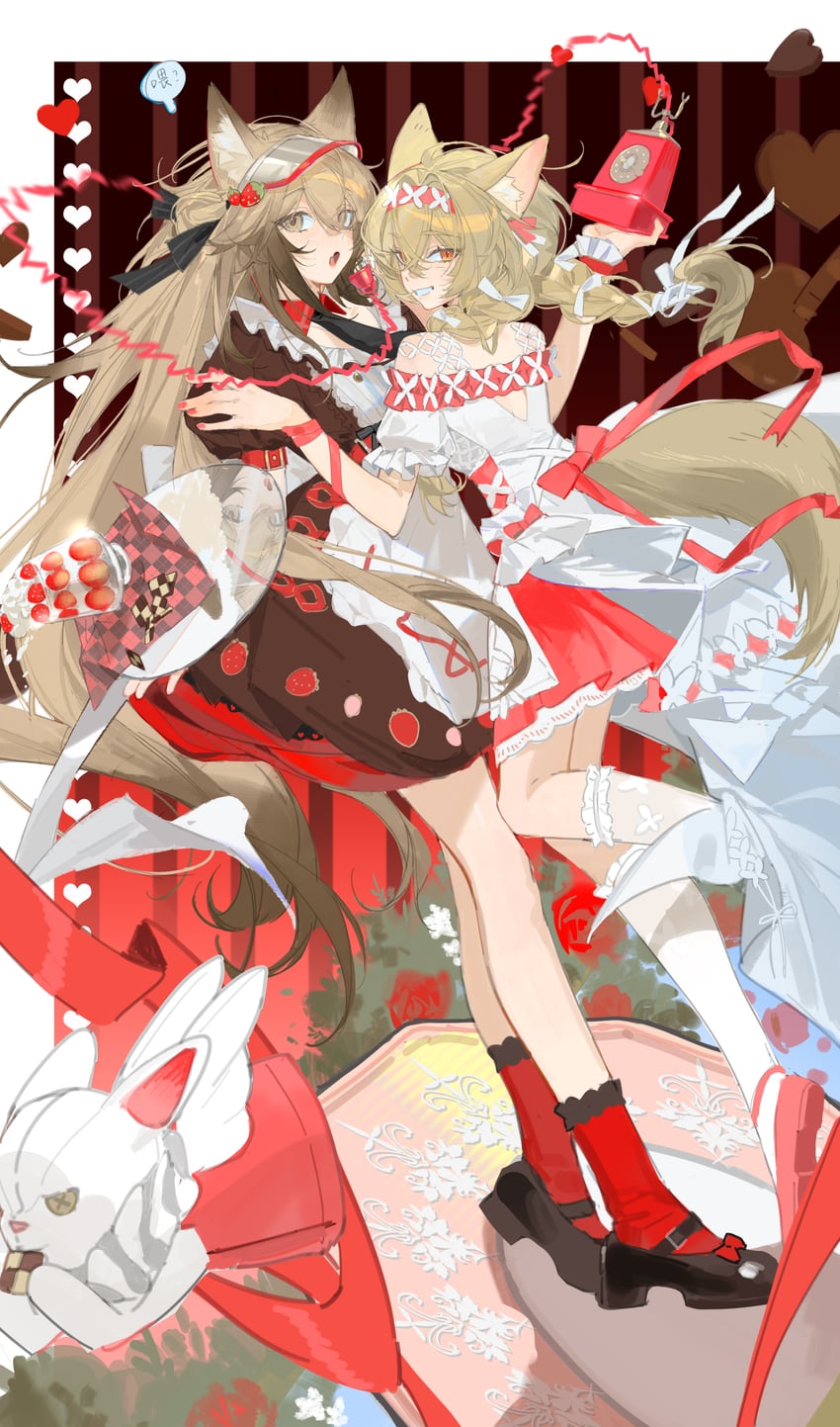 明日方舟、豆苗 (明日方舟)、beanstalk (ribbons of promise) (arknights) 2名女孩 兽耳毛 兽耳 古董电话 黑鞋
