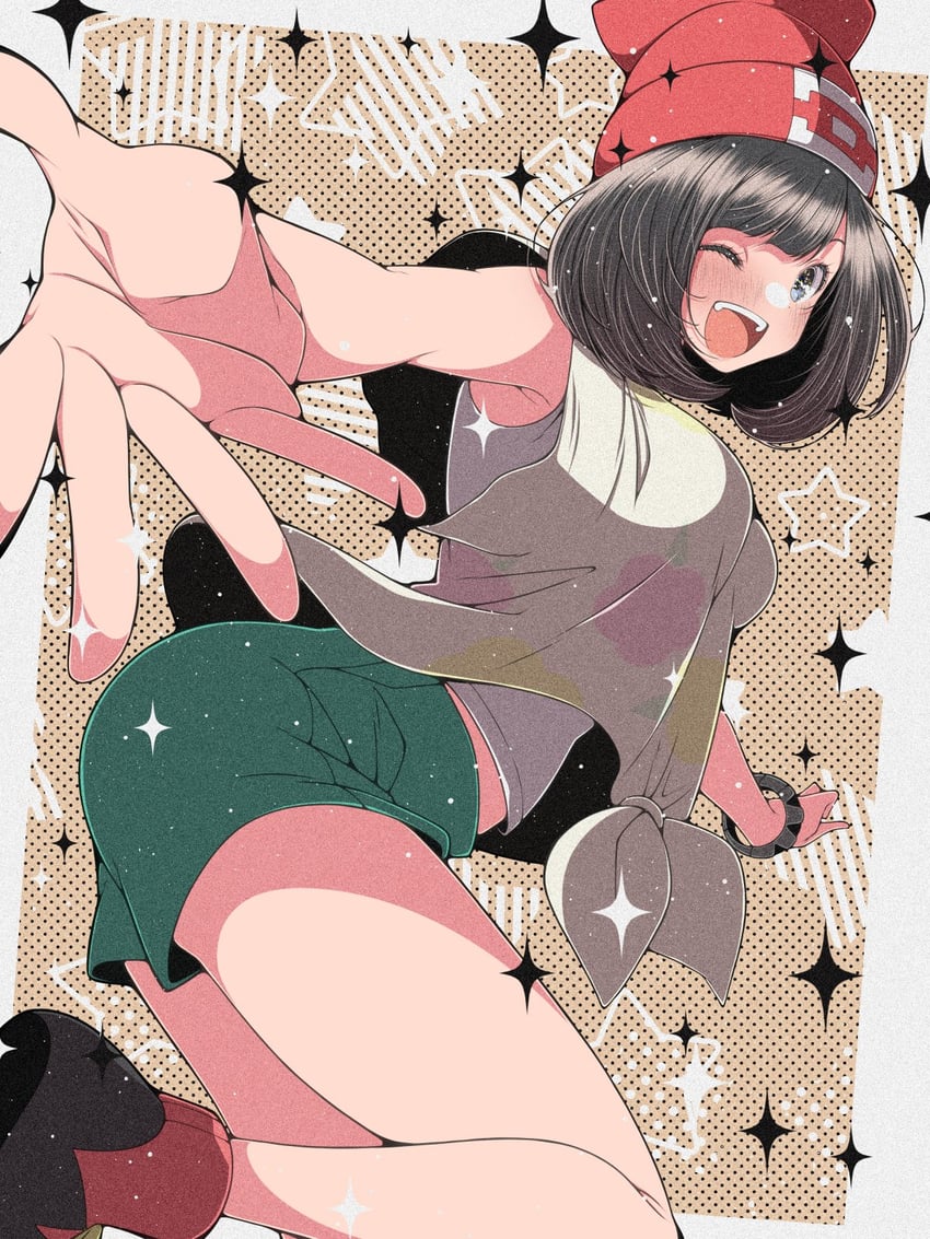 宝可梦、宝可梦 太阳/月亮、美月 (宝可梦) 1名女孩 针织帽 黑发 蓝眼 脸红