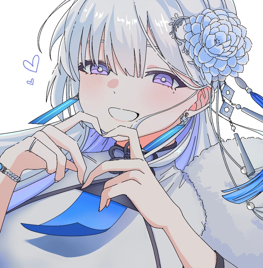 胜利女神：妮姬、雪鹤 (胜利女神：妮姬) 1名女孩 耳环 花 四指比心 露齿而笑