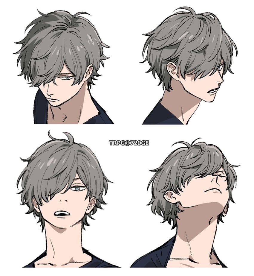 原创 1名男孩 黑衬衫 蓝眼 版权名 灰发
