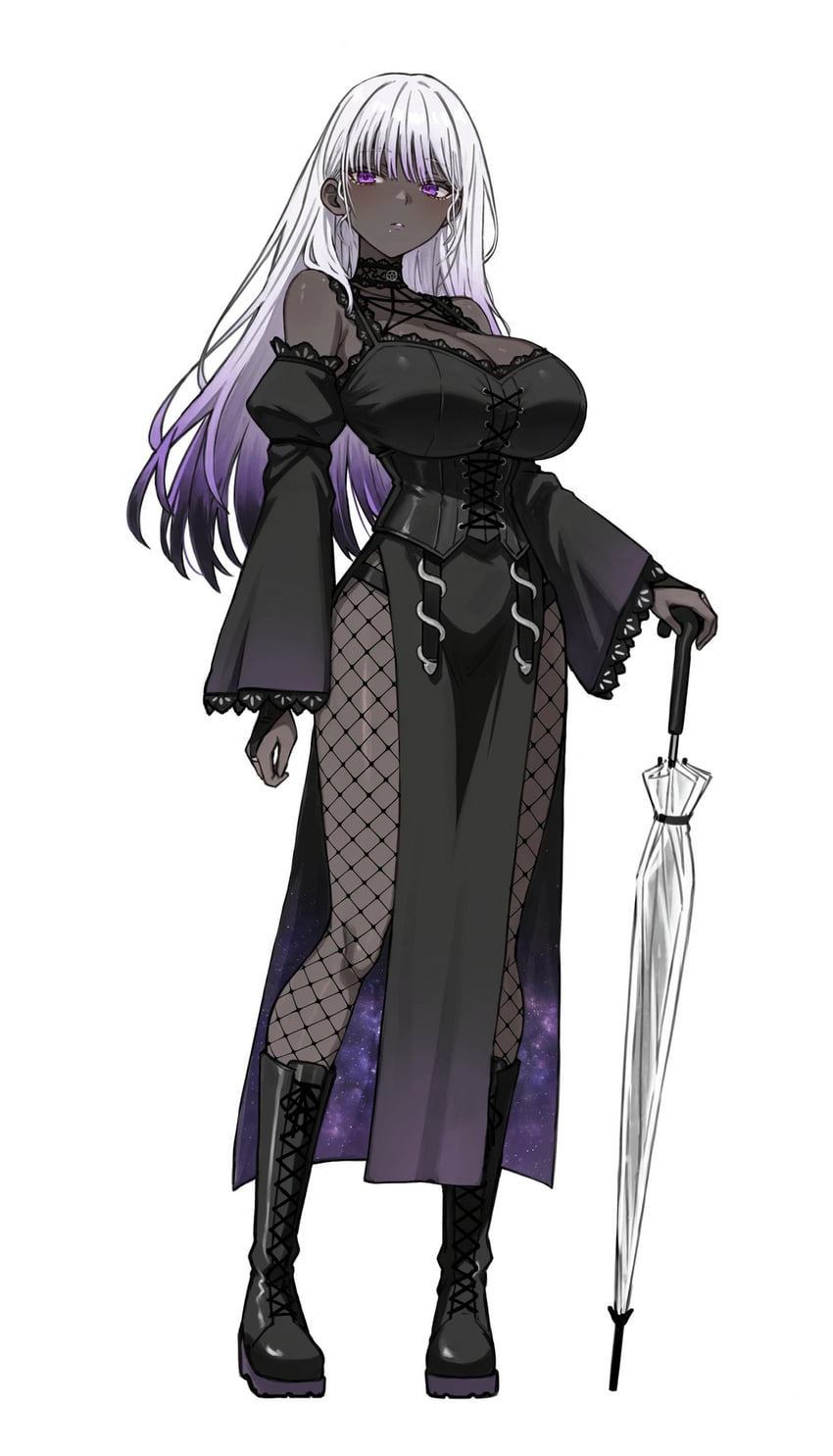 二次元插画 1名女孩 黑色靴子 黑色新娘手套 黑色紧身胸衣 黑色连衣裙
