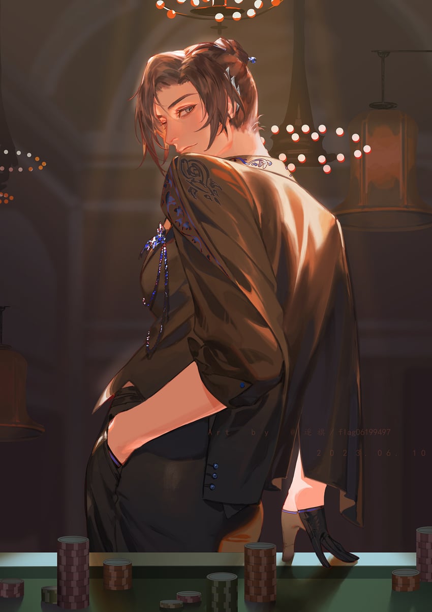 Code: Kite、广陵王 1名女孩 黑色手套 棕眼睛 棕发 赌场