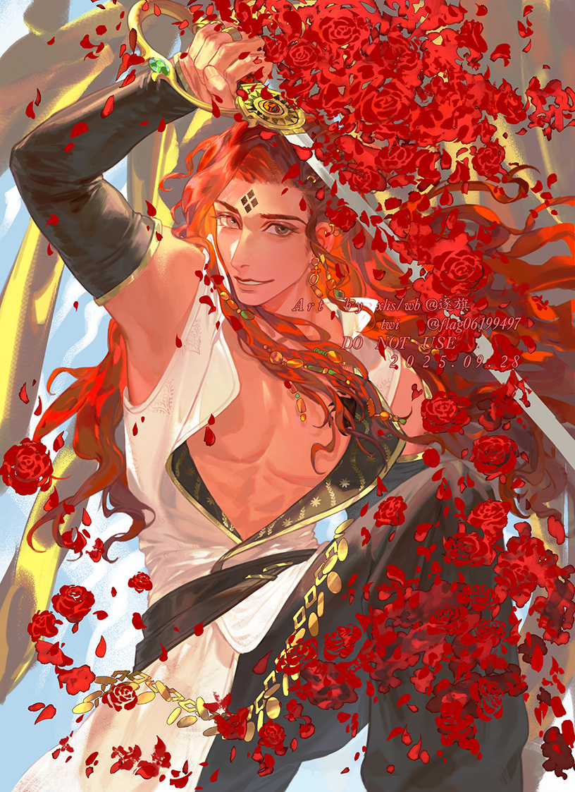 苏丹的游戏、nabhani (sultan's game) 1名男孩 耳环 脸部印记 落花 花