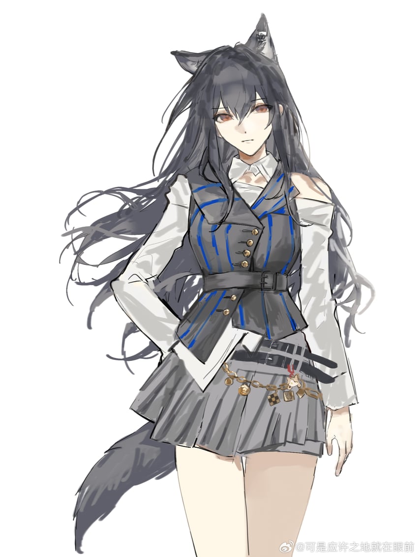 明日方舟、达美乐比萨、德克萨斯 (明日方舟) 1名女孩 兽耳毛 兽耳 腰带 黑色皮带