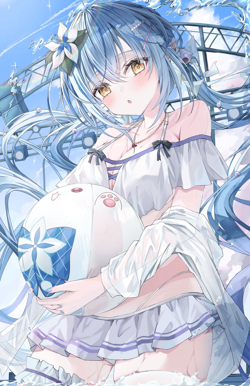 Hololive、雪花拉米 1名女孩 球 沙滩球 比基尼 黑色蝴蝶结