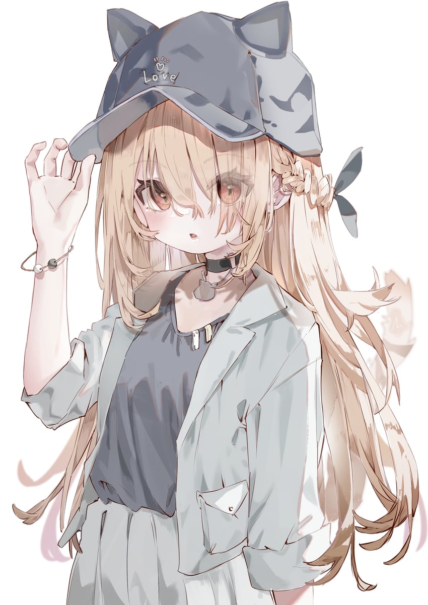 原创 1名女孩 兽耳毛 黑衬衫 金发 猫娘