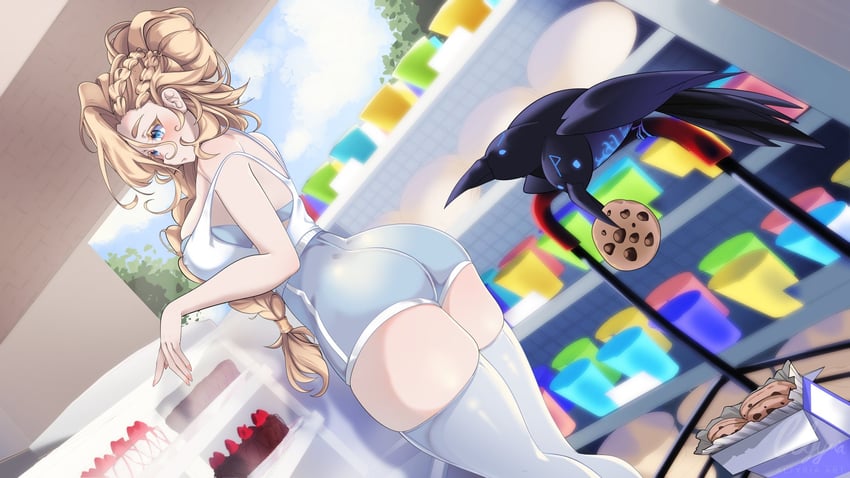 迈索斯（虚拟主播）、odin ravenseye 1名女孩 屁股 鸟 金发 蓝眼