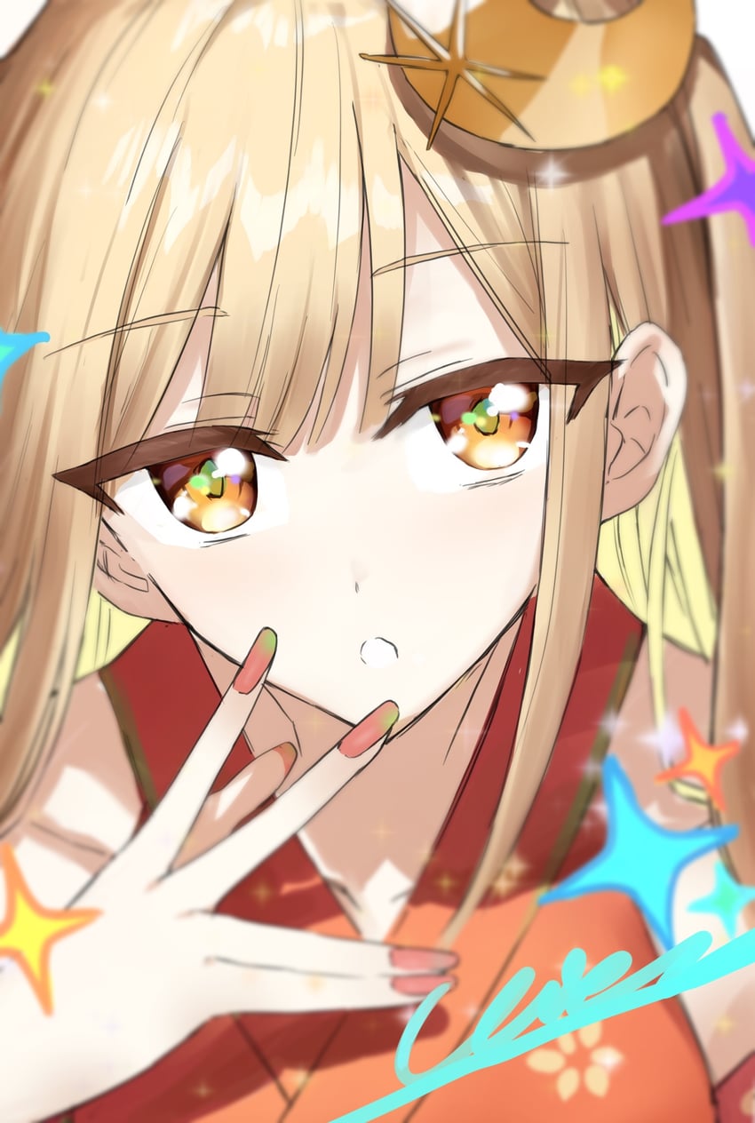 超辉夜姬!、辉夜 (超辉夜姬!) 1名女孩 棕眼睛 棕发 挂耳染 举手