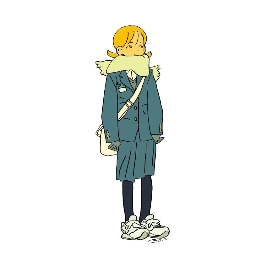 原创 1名女孩 包 西装外套 金发 蓝色夹克