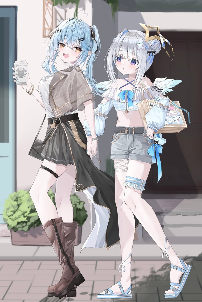 Hololive、天音彼方、雪花拉米 2名女孩 呆毛 包 腰带 黑包