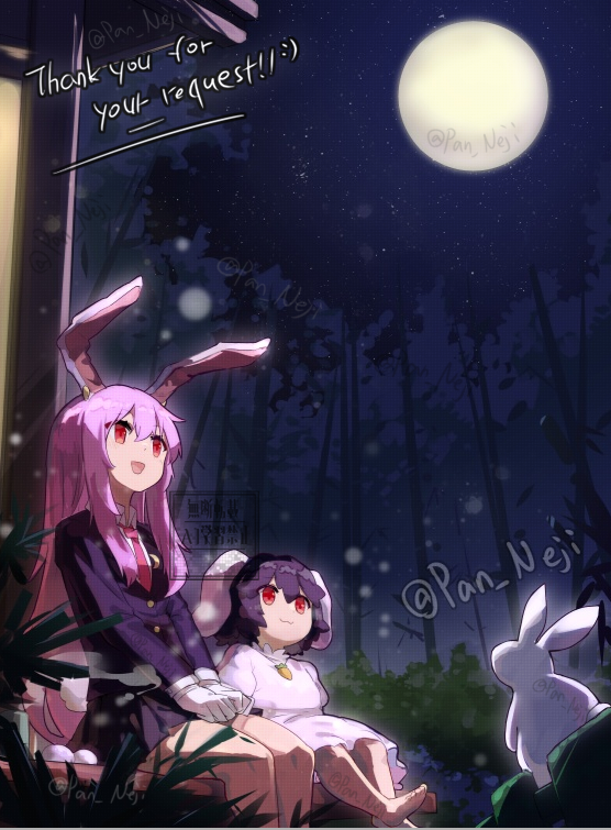 东方Project、因幡帝、铃仙·优昙华院·因幡 2名女孩 猫脸笑 兽耳 西装外套 胡萝卜项链