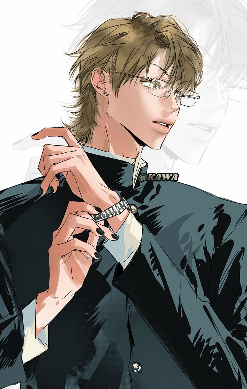 原创 1名男孩 黑色指甲 金发 眼镜 男性重心