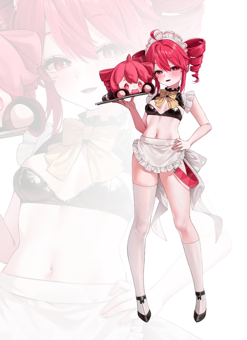 UTAU、重音Teto 1名女孩 呆毛 围裙 不对称腿部穿着 黑色文胸