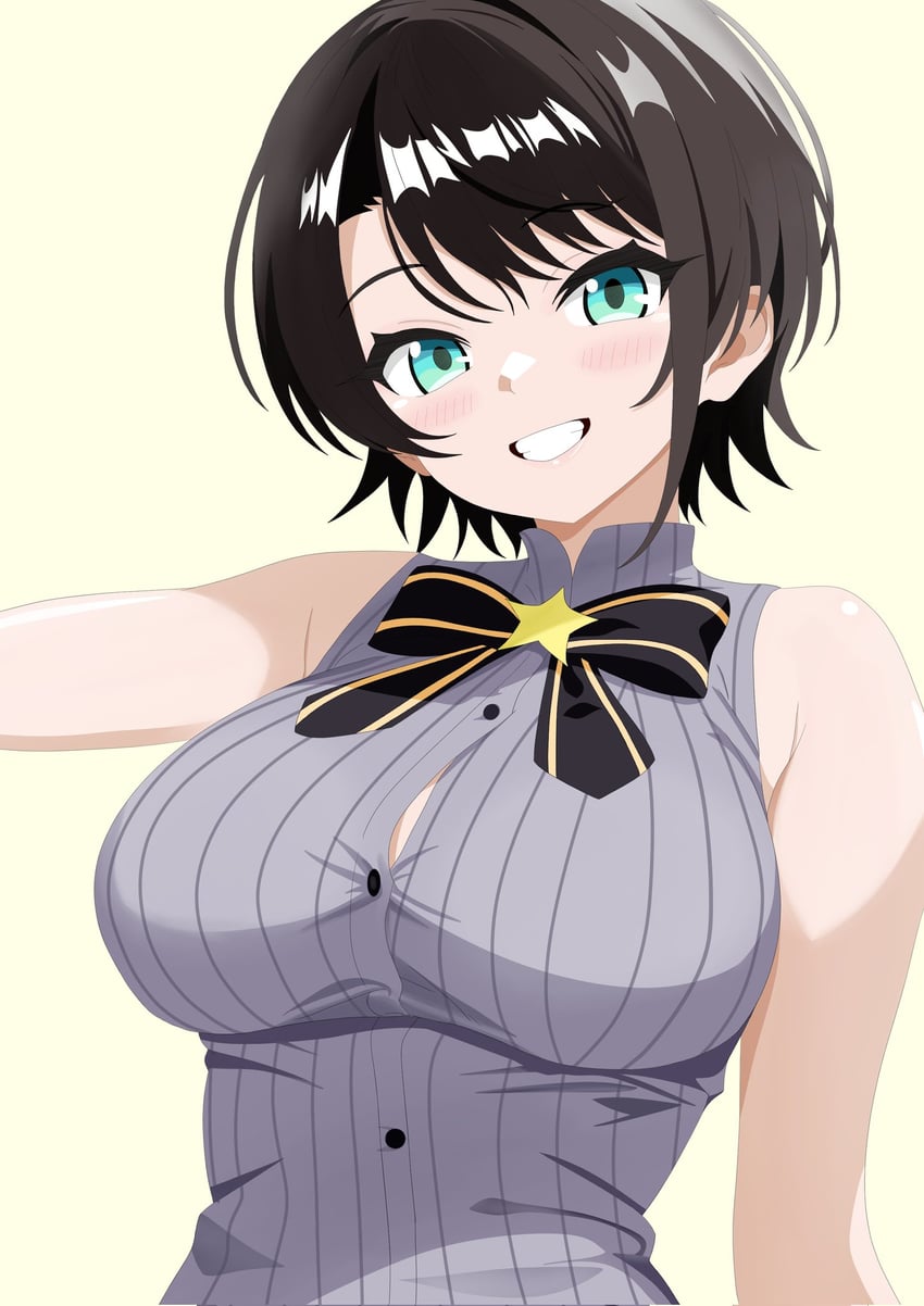 Hololive、大空昂 1名女孩 露肩 黑色蝴蝶结 黑色纽扣 黑发
