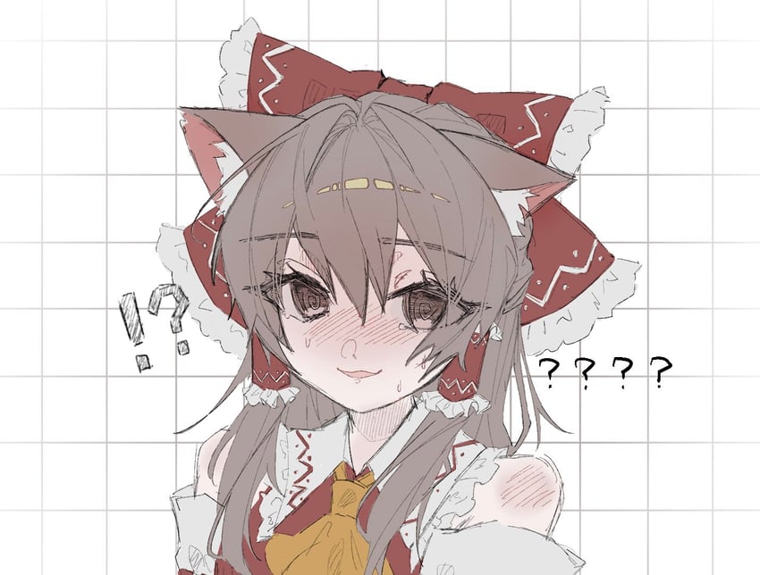 东方Project、博丽灵梦 !? 1名女孩 问号 ？？ 兽耳毛