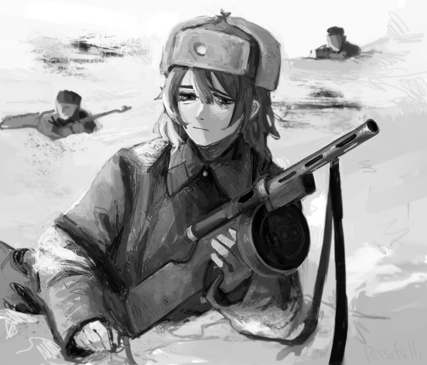 原创 1名女孩 其他两人 外套 领章 白天