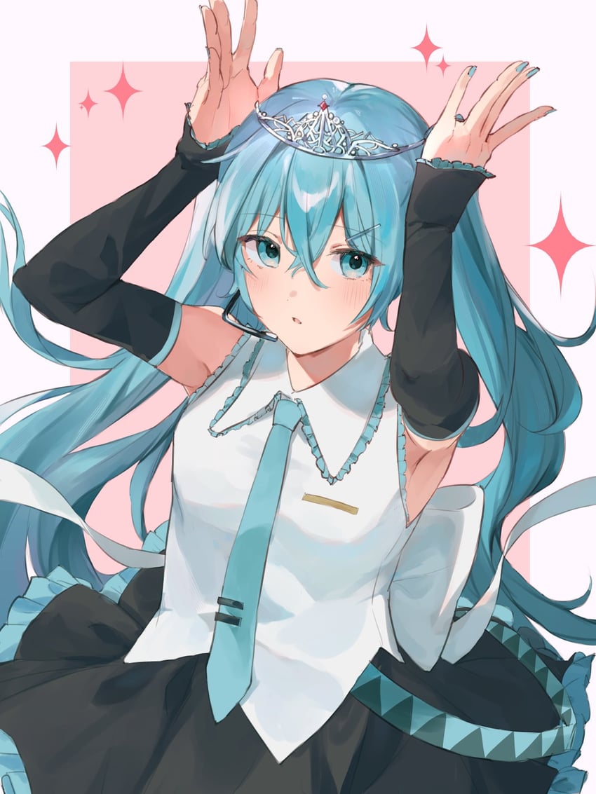 VOCALOID、初音未来 1名女孩 黑色裙子 蓝眼 蓝发 蓝色领带