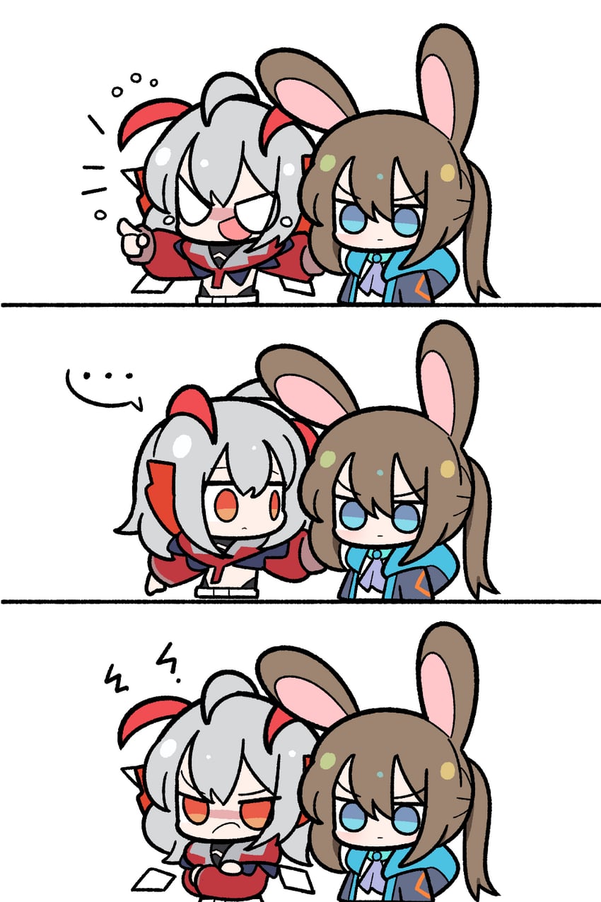 明日方舟、阿米娅 (明日方舟)、W (明日方舟) ... 2名女孩 三格漫画 兽耳 空洞的眼神