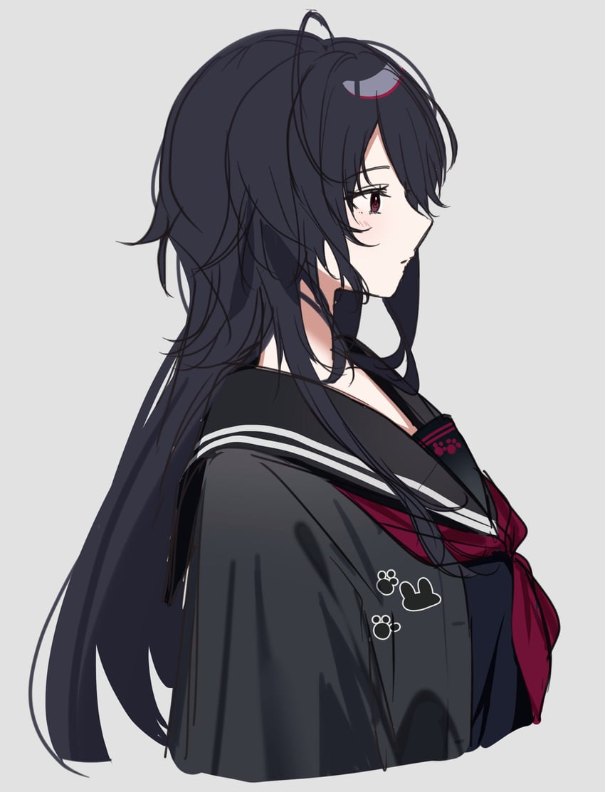 VSPO!、如月莲 (第五套服装) (VSPO!)、如月怜 (Vspo!) 1名女孩 黑发 黑色水手服 开襟衫 躯干截断
