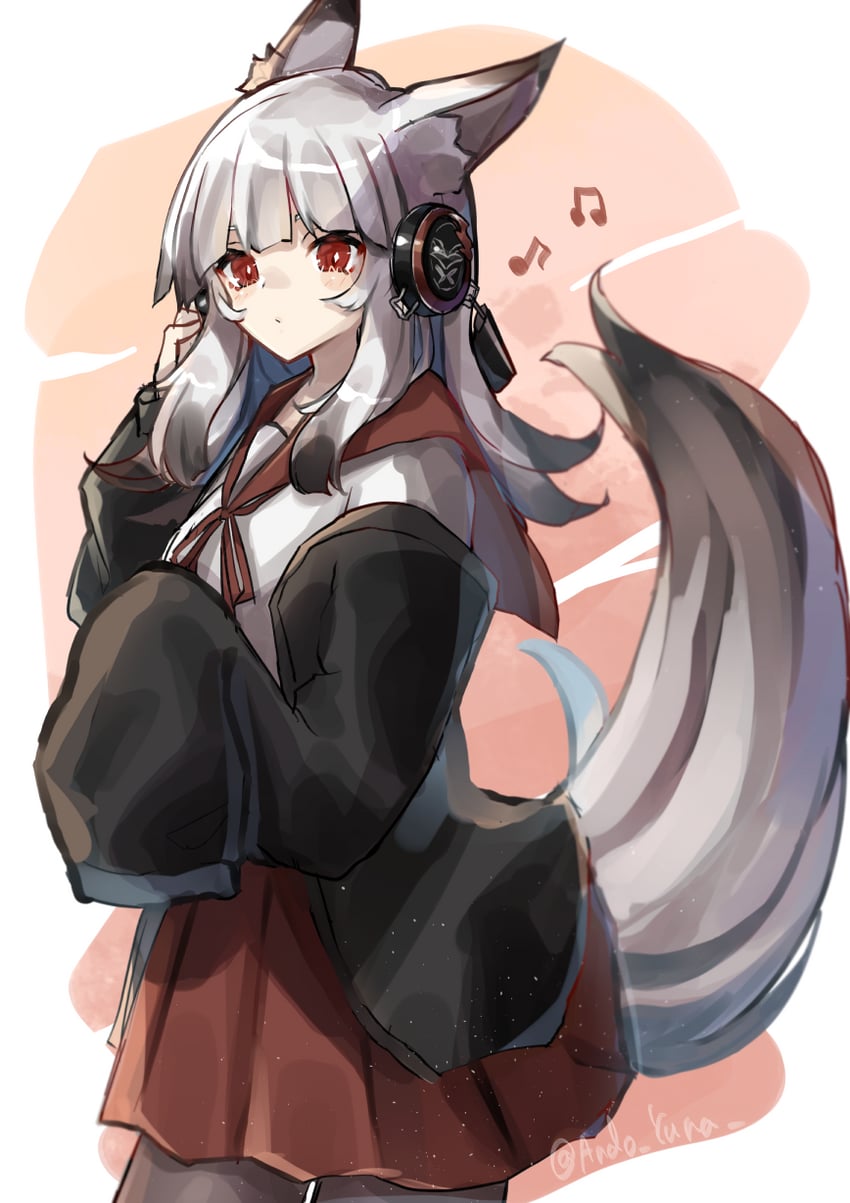 明日方舟、霜叶 (明日方舟) 1名女孩 替换服装 兽耳毛 兽耳 连杠八分音符