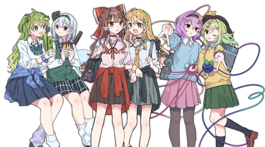 东方Project、博丽灵梦、雾雨魔理沙 +_+ 6个以上女孩 :p 吐舌头 改装服装