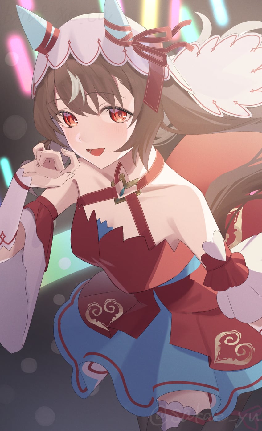 赛马娘、依然爱你 (绯红誓约) (赛马娘)、依然爱你 (赛马娘) 1名女孩 兽耳 脸红 乳房 棕发