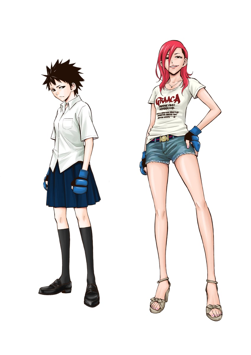 hanakaku 黑瞳 黑发 黑鞋 黑袜 蓝色手套