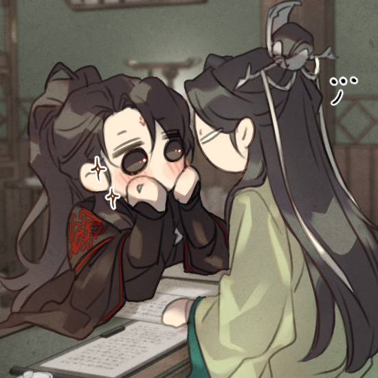 人渣反派自救系统、洛冰河、沈清秋 ... 2个男孩 黑发 黑色汉服 空洞的眼神
