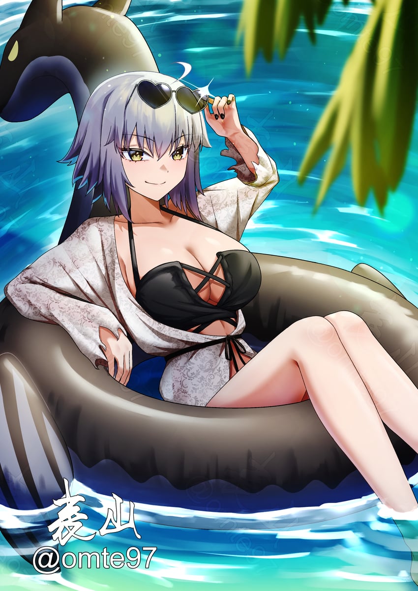 Fate/Grand Order、Fate系列、黑贞德 1名女孩 呆毛 比基尼 黑色比基尼 乳房