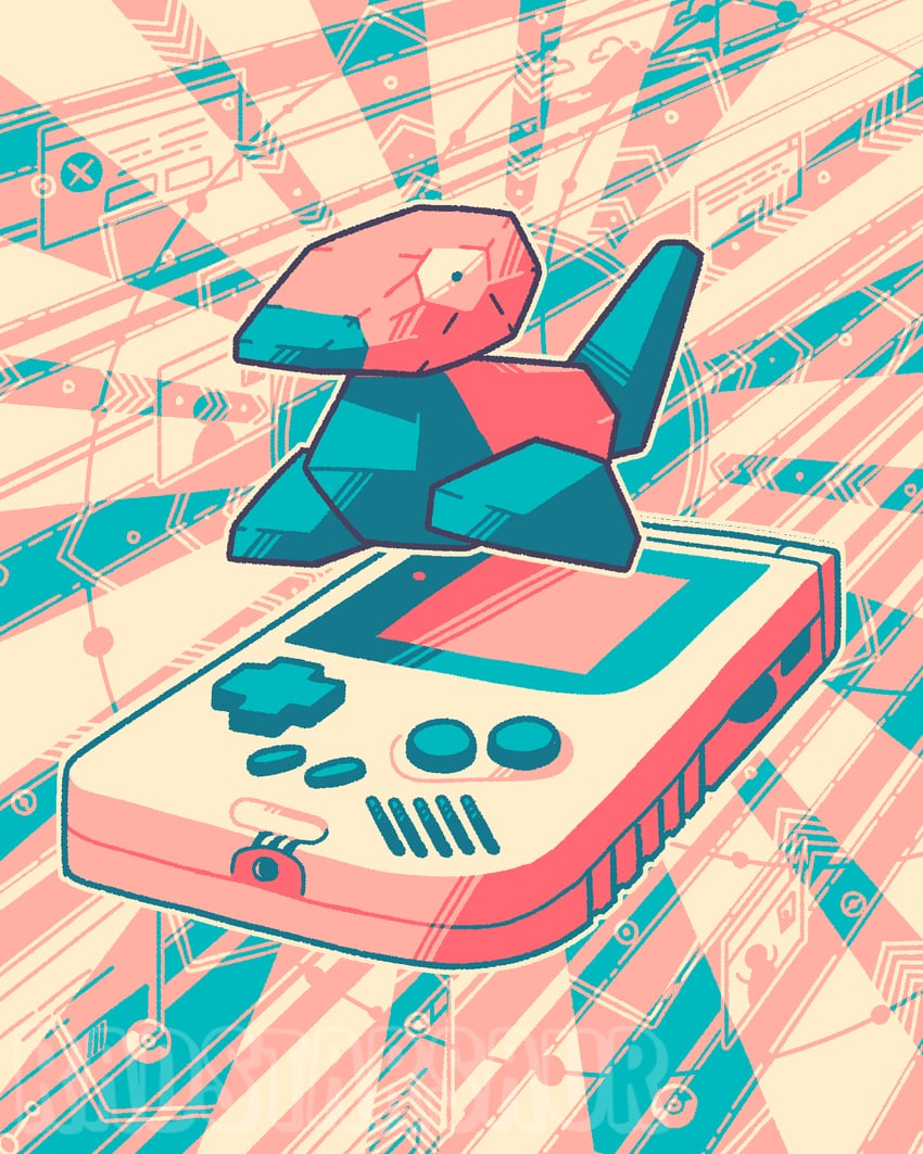 宝可梦、多边兽 作者名 Game Boy Game Boy (初代) 掌上游戏机 看向观众