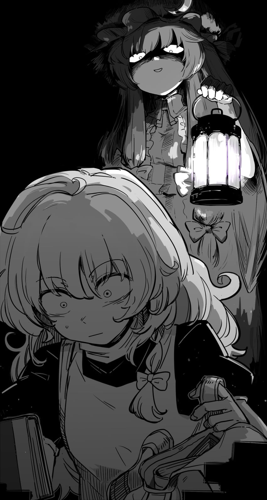 东方红魔乡、东方Project、雾雨魔理沙 2名女孩 围裙 书 蝴蝶结 辫子